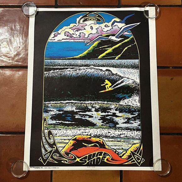 SURF RIDE BLACK LIGHT VINTAGE POSTER BAR GARAGE 1976 HOLLYWOOD 23